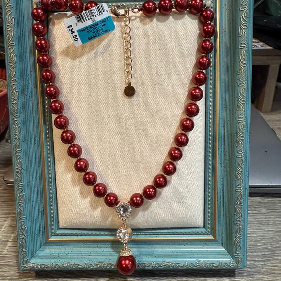 Charter Club Dark Red Pearls Lariat Tower Necklace NWT - Picture 3 of 8